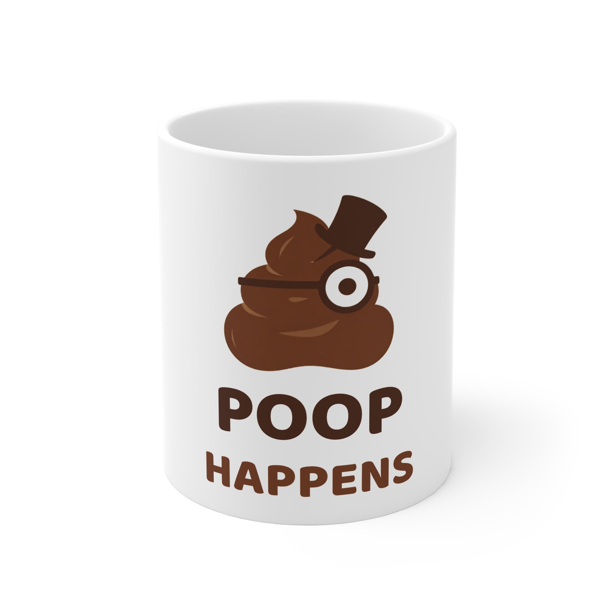 Poop Happens Mug – Funny Novelty Coffee Cup with Dapper Poop Emoji